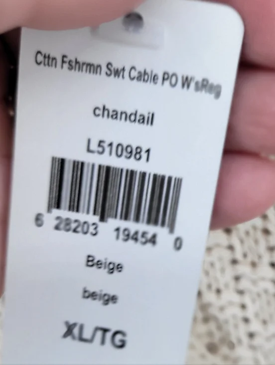 L.L. Bean Women's Cotton Fisherman Cable Knit Crewneck Sweater in Beige Size XL - Picture 6 of 7